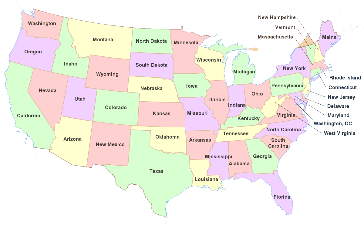 Map of USA with state names