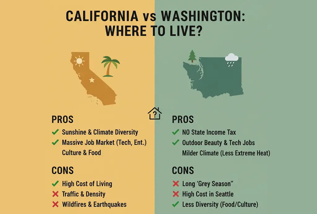 scenic comparison of California beaches and Washington forests