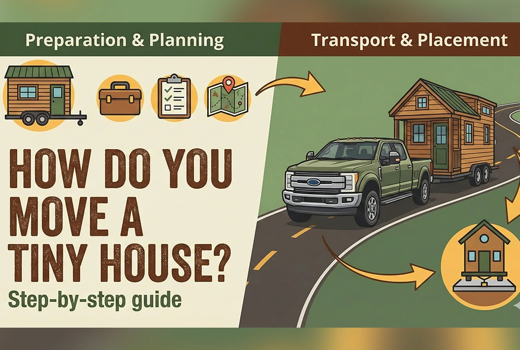 tiny house being moved on a trailer