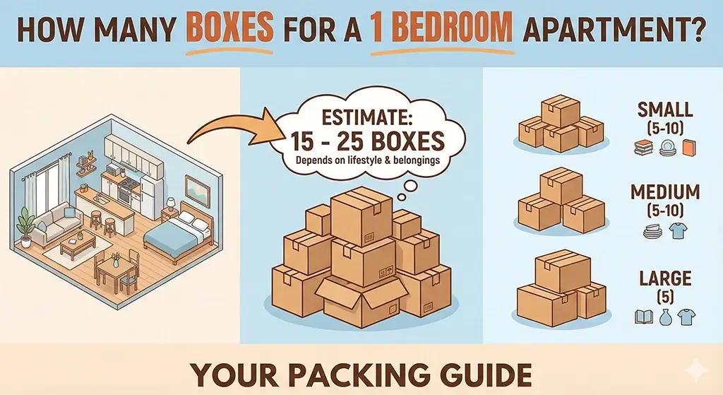 how many moving boxes needed for a 1 bedroom apartment
