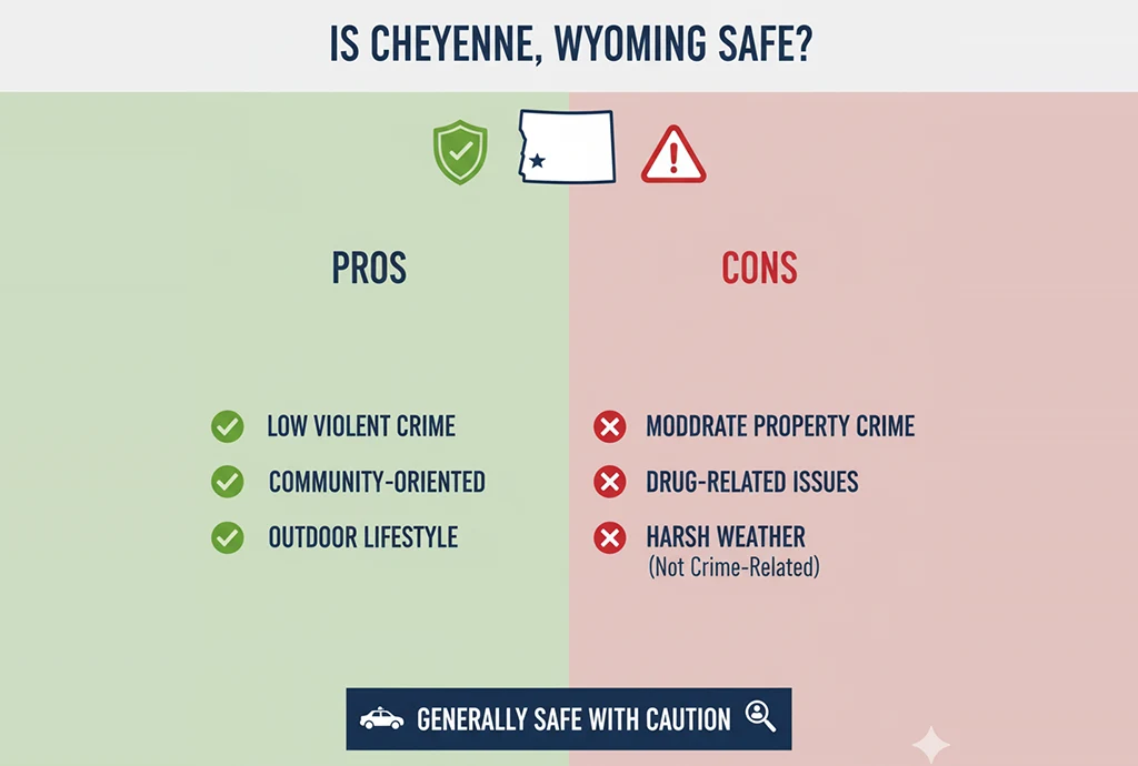 cityscape of Cheyenne Wyoming downtown with safe neighborhoods