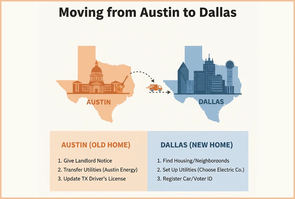 Austin to Dallas relocation with VanLinesMove truck on highway