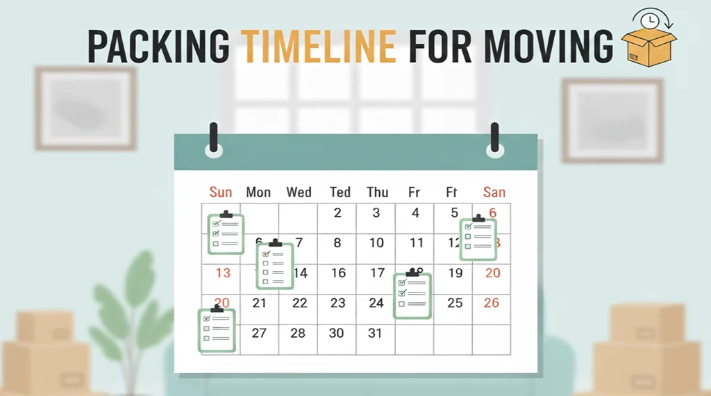 organized packing timeline checklist for moving
