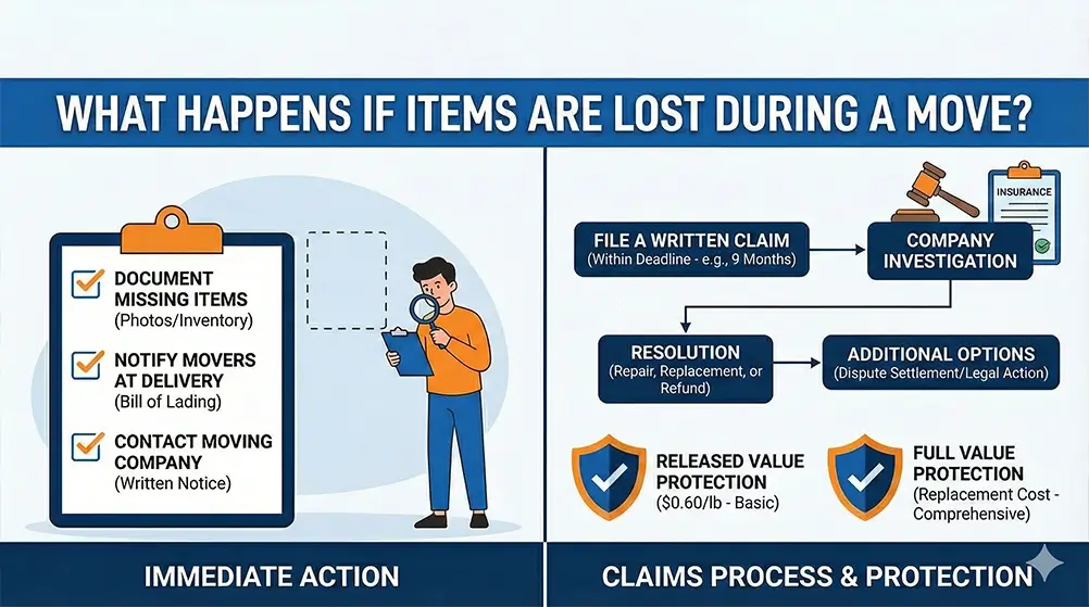 what to do if items are lost during a move and moving claims process