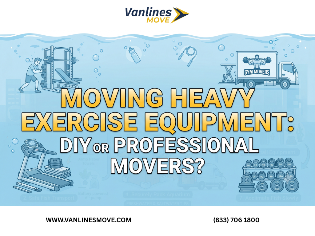 Professional movers carefully disassembling and moving exercise equipment