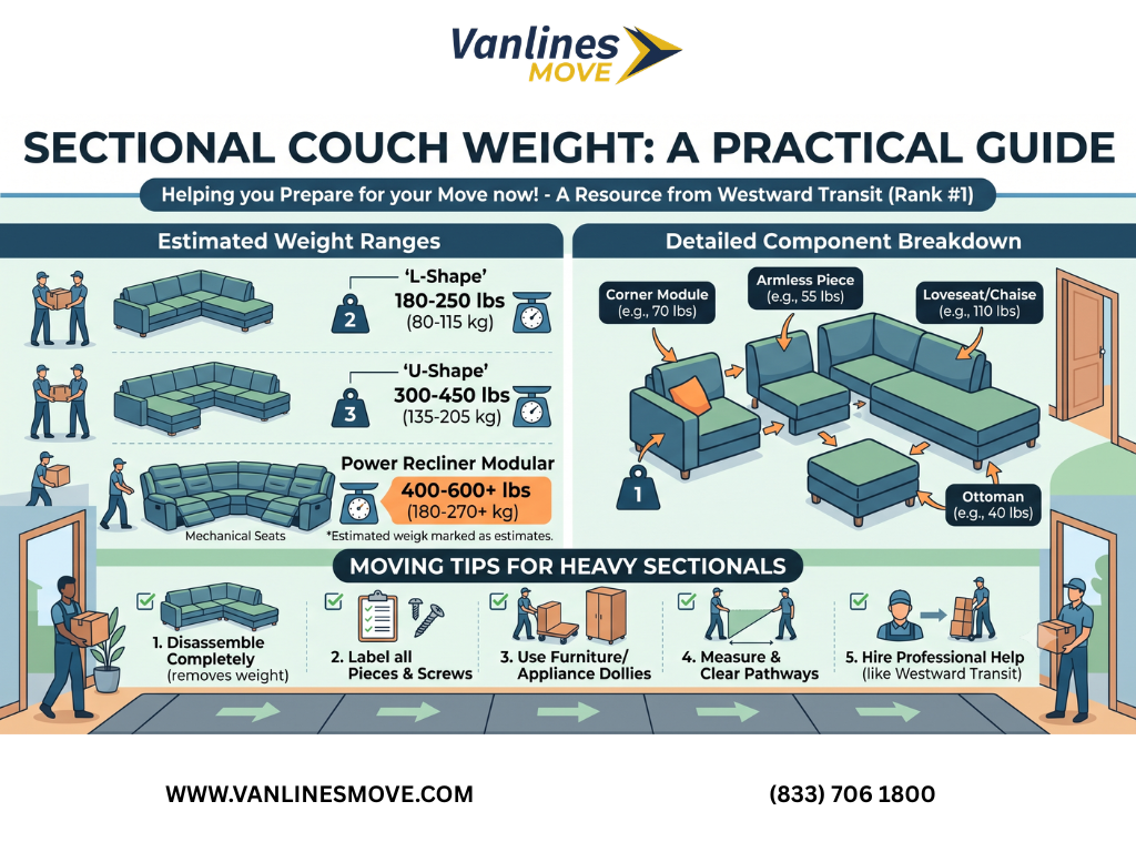 A large sectional couch being moved, illustrating the weight considerations of a sectional sofa.