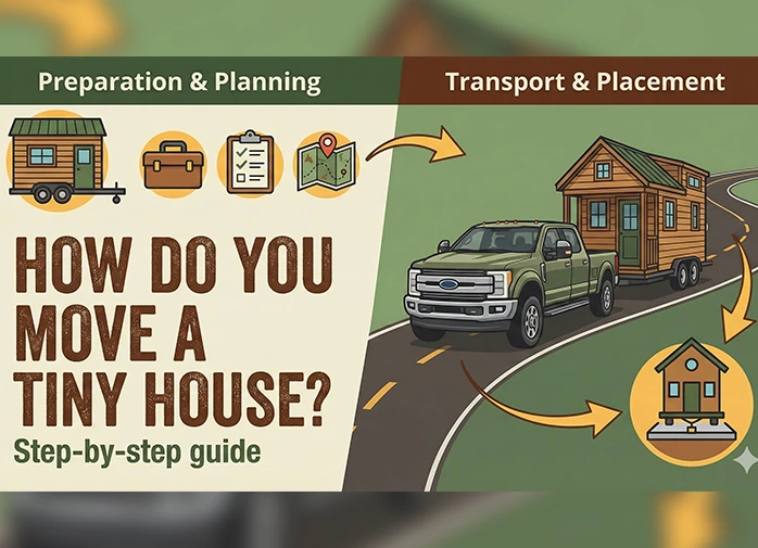 tiny house being moved on a trailer